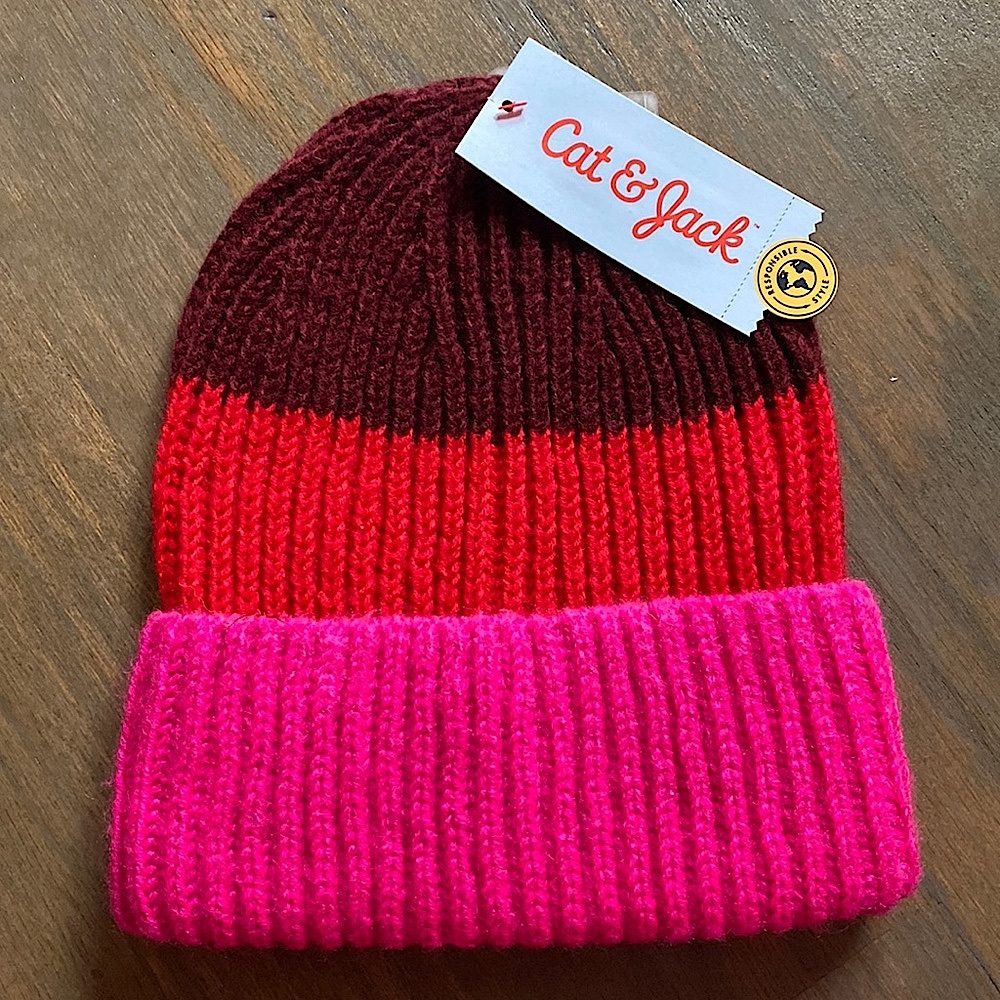 Cat & Jack Kids OSFM Multicolor Red Striped Cozy Beanie